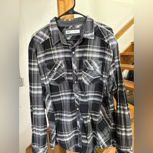 BKE Black and Gray Plaid Button Down Shirt